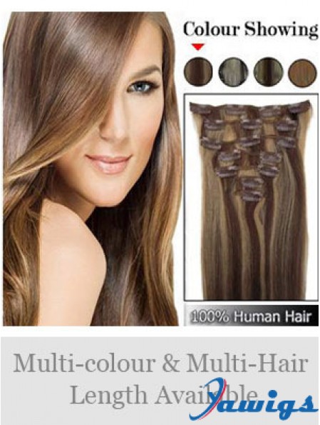 Beautiful Brown Straight Remy Human Hair Clip In Hair Extensions