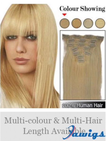 Trendy Blonde Straight Remy Human Hair Clip In Hair Extensions