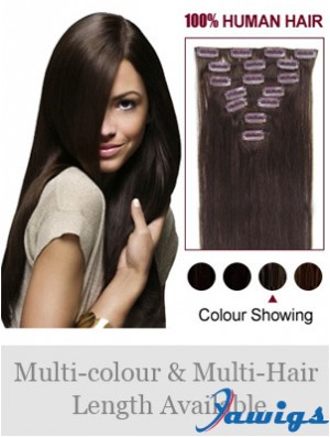 Clip In Human Hair Extensions Full Head Brown Color Straight Style